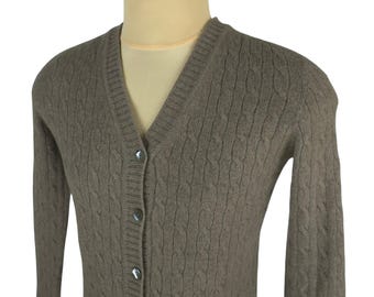 Cardigan da donna Hawick in 100% cashmere con scollo a V, lavorato a maglia, colore marrone, taglia S*, prodotto in Scozia