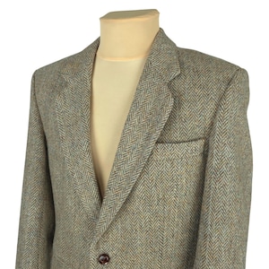 Vintage Harris Tweed Mens Beige Wool Herringbone Blazer Jacket Size UK/US 38R (M)