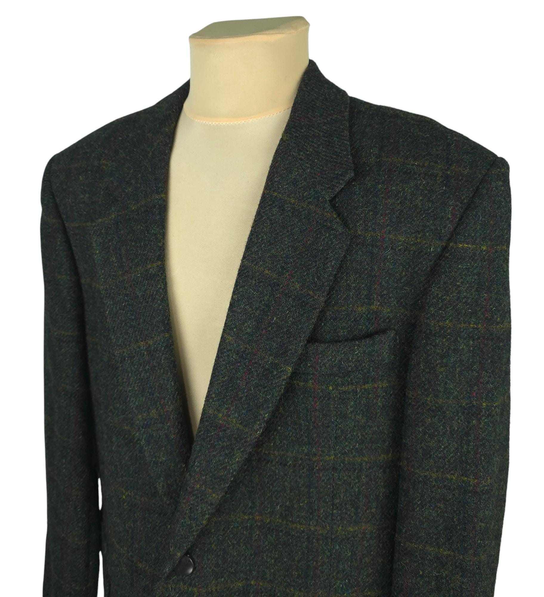Vintage Harris Tweed Westbury Mens Dark Green Check Wool Blazer