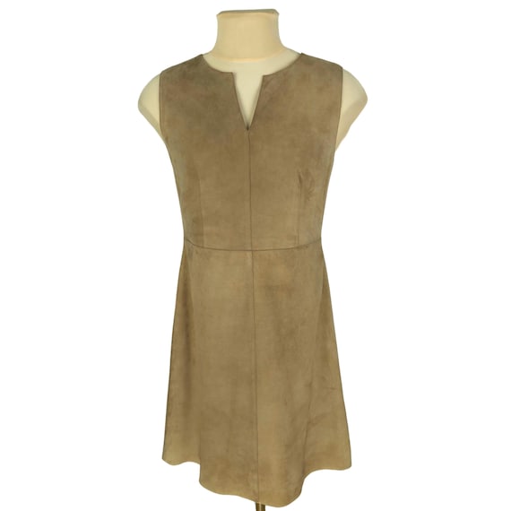 Weekend Max Mara, Weekend MaxMara Real Goat Leather Suede Shift Dress Size US 10 UK 12 Brown