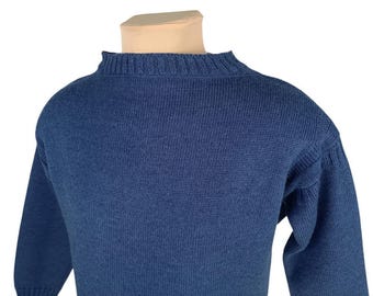 Guernsey Woollens Mens Teal Wool Traditional Fisherman&#39;s Jumper Sweater Size 38&quot; (S)