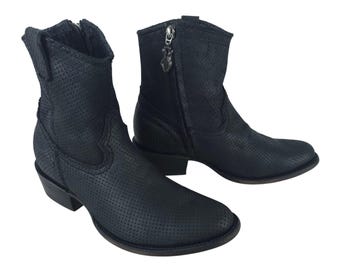 Cuadra Womens Black Leather Textured Ankle Boots EU 39 / US 8.5