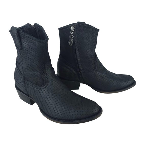 Cuadra Womens Black Leather Textured Ankle Boots EU 39 / US 8.5