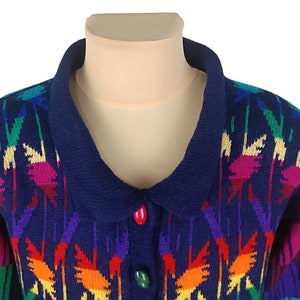 Vintage Crispin Womens Multicolor Pure New Wool Knit Button Up Cardigan Sweater Size M-L