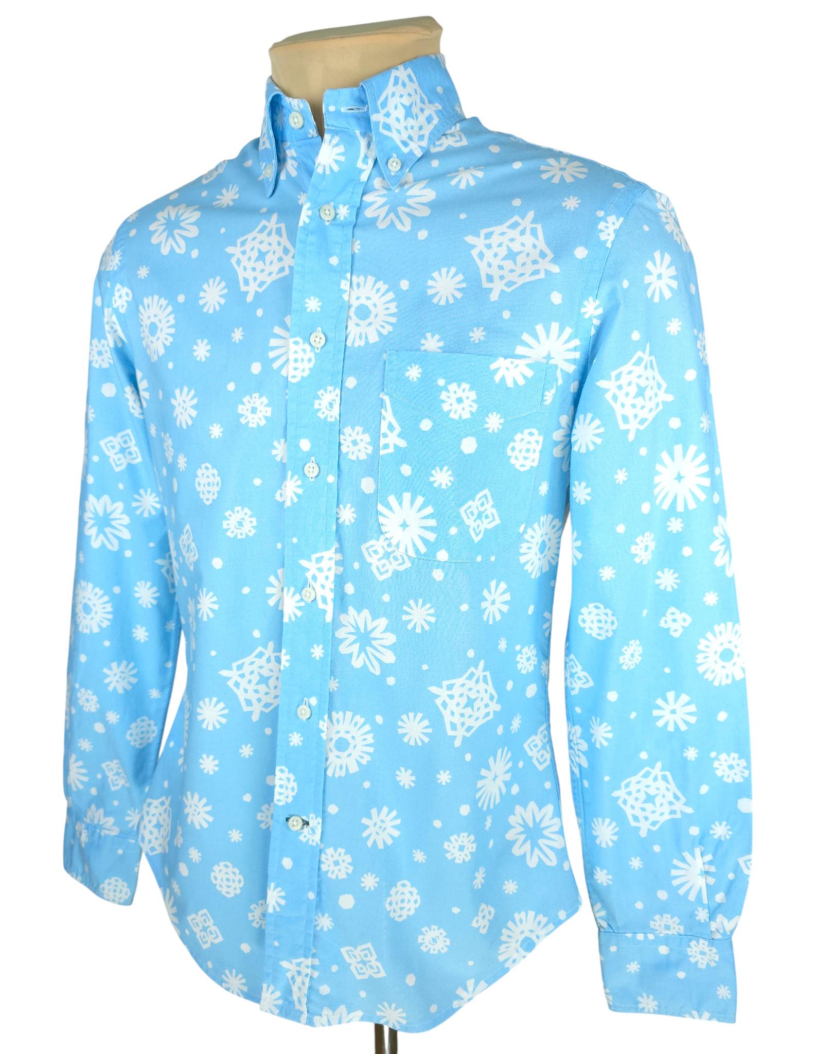 END × Gitman Bros Vintage Mens Blue Cotton Christmas Snowflake Shirt Size S
