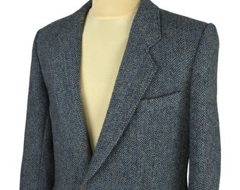 Vintage Harris Tweed Bhs Mens Gray Wool Herringbone Blazer Jacket Size UK/US 42 (L)
