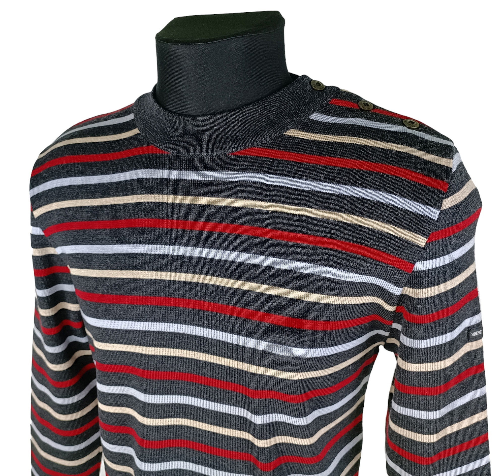 Vintage Saint James Breton Wool Womens Sweater: Multicolor Striped 