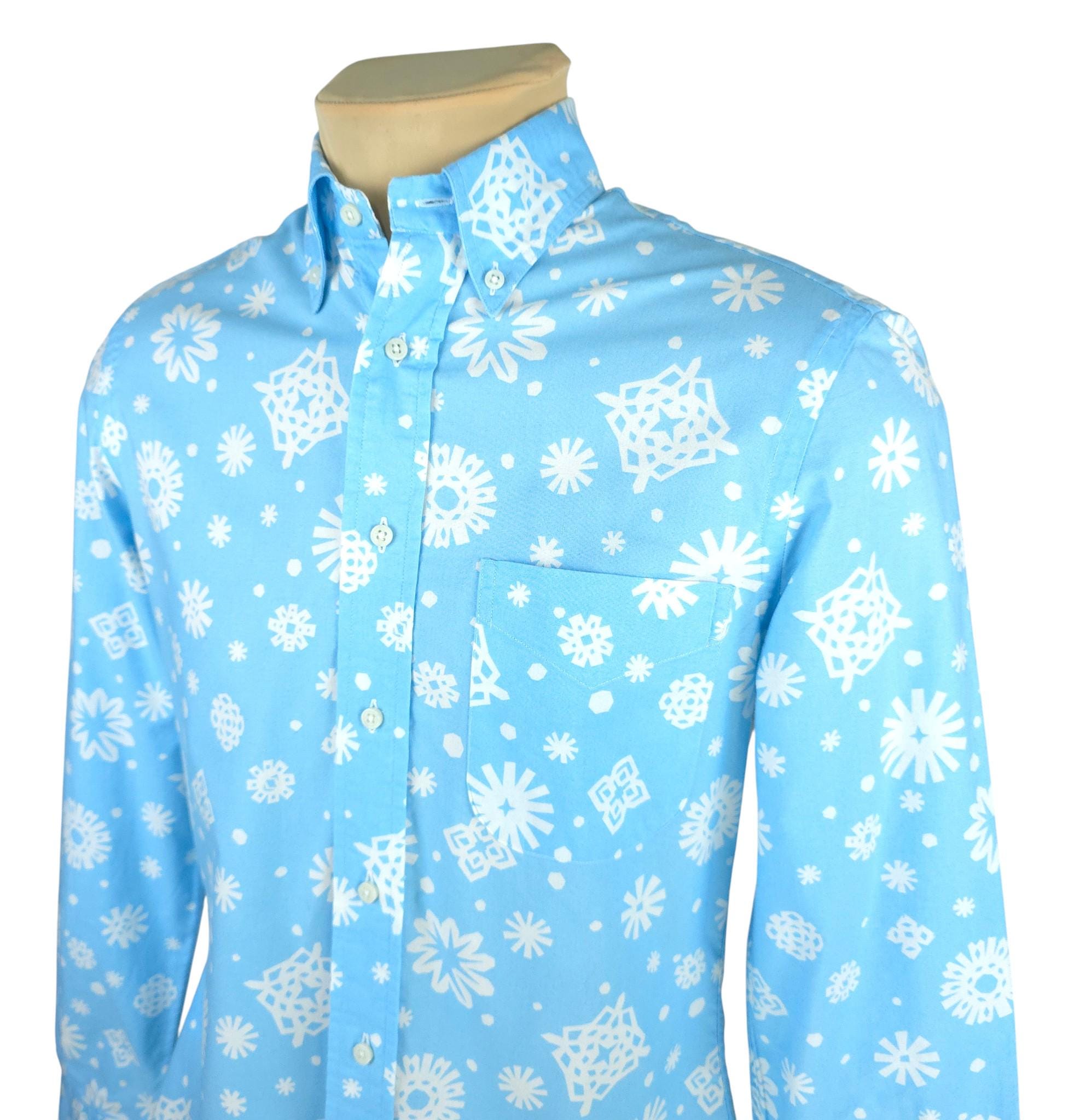 christmas dress shirt mens END × Gitman Bros Vintage Blue Cotton Snowflake Size S Size:Large Child ELENA Angeline Stretch Satin Long sleeve up shirt has a