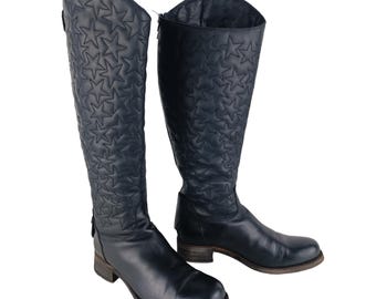 Bottes hautes brodées en cuir noir pour femmes Sancho Taille EU 36