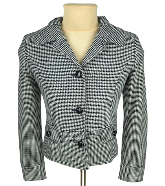 Weekend Max Mara, Vintage Weekend Max Mara Wool Houndstooth Tweed Short Jacket Blazer Size US 6 (S)
