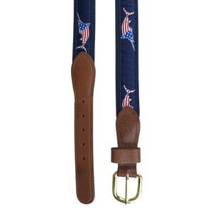 Zep-Pro Belt Marlin USA Woven Leather Canvas Ribbon Blue Size 38
