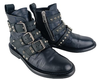 Zadig&Voltaire Womens Black Leather Studded Straps Ankle Boots Size EU 39