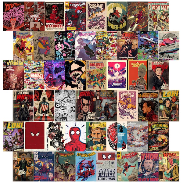 STAMPATO 48 PEZZI / Poster Marvel - Poster Marvel da parete Kit collage da parete Marvel - Decorazione da parete Marvel - Kit collage Marvel