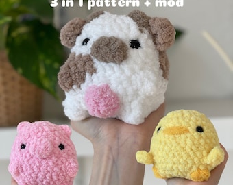 Squishy Fram Animals Crochet Pattern - Amigurumi 3 in 1 pattern + mallard mod