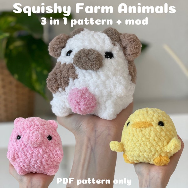 Squishy Fram Animals Crochet Pattern - Amigurumi 3 in 1 pattern + mallard mod