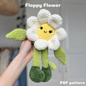 Petal the Floppy Flower crochet pattern - amigurumi spring snuggler crochet plushie flower - leggy daisy kawaii plush
