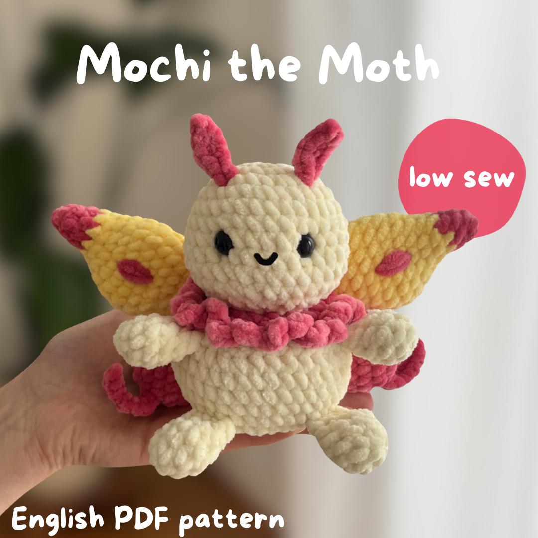 30 Moth Crochet Patterns for Amigurumi, Wearables, and Whimsical Home Decor 24 Mochi the Moth Crochet Pattern - Chubby Pink Maple Moth Plushie