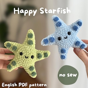 No sew Happy Starfish crochet pattern - amigurumi fish plushie - ocean plush animal