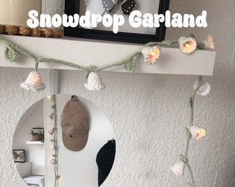 ENGLISH - Snowdrop Garland Crochet Pattern Fairy Lights PDF