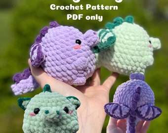 Chubby Dragon Crochet Pattern - sitting baby dragon amigurumi - crochet plushie PDF pattern