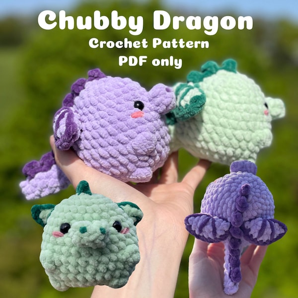 Chubby Dragon Crochet Pattern - sitting baby dragon amigurumi - crochet plushie PDF pattern