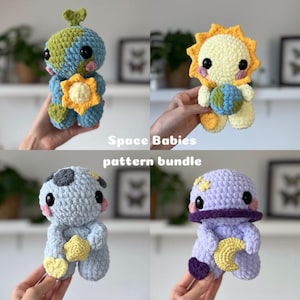 Space Babies Pattern Bundle - Atlas the Earth Baby, Lumi the Sun Baby, Lunar the Moon Baby, Sari the Saturn Baby - Amigurumi crochet pattern