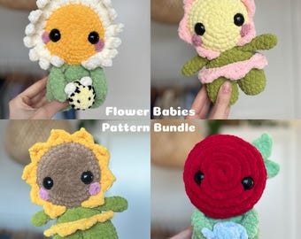 Flower Babies crochet pattern bundle - spring amigurumi - Daisy, Bloom, Rose and Sunflower plushie