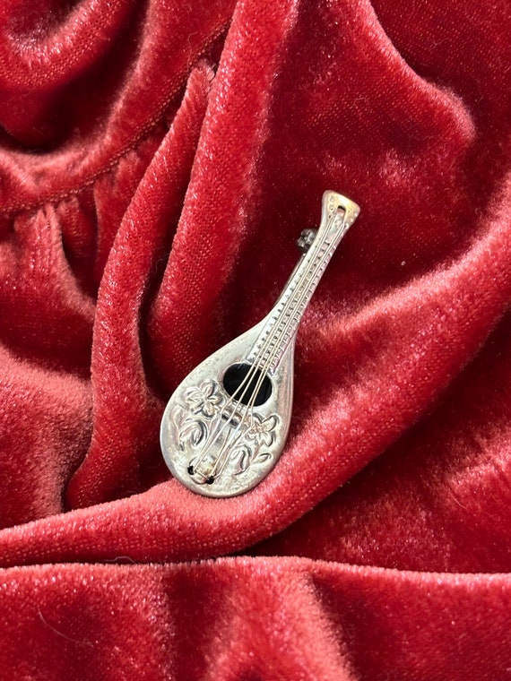 1950's Sterling Mandolin Brooch signed Beau Sterl… - image 1