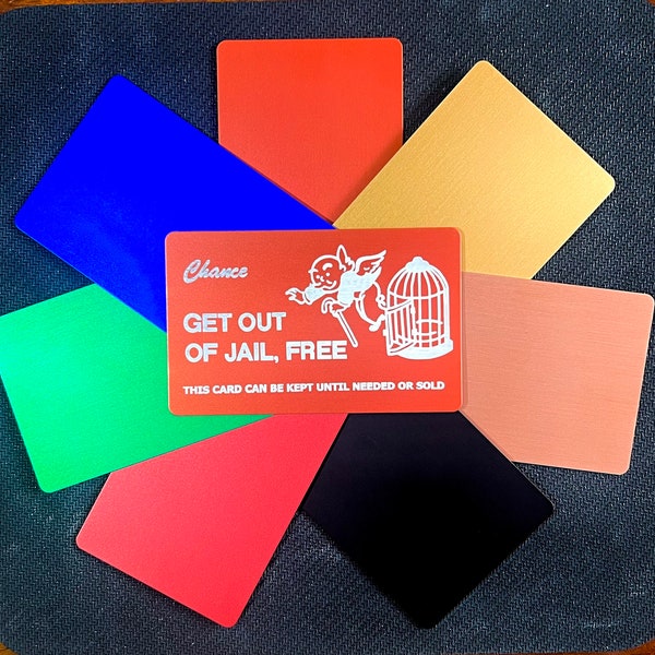 Get Out Of Jail Free Card Aluminum Metal Multiple Color Options