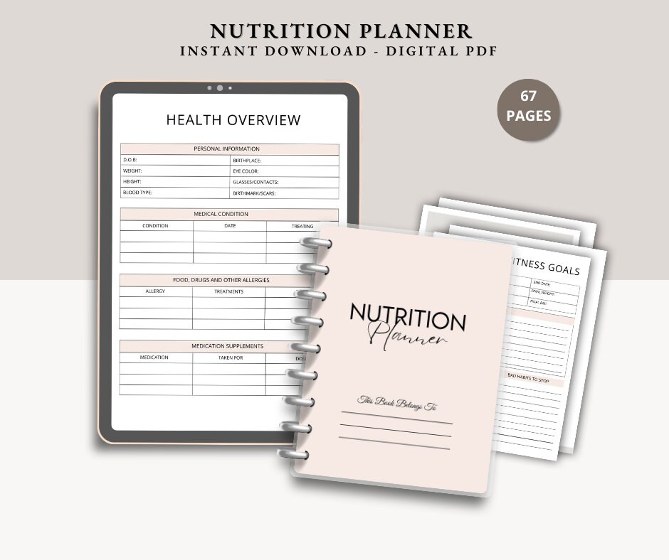 Printable Nutrition Planner, Meal Tracker, Food Journal, Health Tracker ...