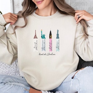 Read All Literature Iconic Landmarks Sweatshirt - Celebrating Literary Diversity for Book Lover Unique gift, Bookish Sweatshirt, Book Jumper