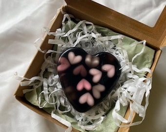 Handmade Heart Soap, Masculine Scent, Embedded Mini Hearts (Gift Boxed)