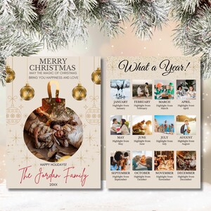What A Year Christmas Ornament Card| Year In Review Christmas Card | Photo Collage| Printable Merry Christmas Card Template|Digital Download