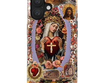 Virgin Mary phone case | compatible with  iPhone(MagSafe) & Samsung Galaxy | Spiritual Vintage Design | Sacred Heart | Religious Gift