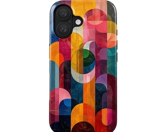 Cover per telefono Bauhaus colorata per iPhone 17 (MagSafe) e Samsung Galaxy S26 | arte geometrica | cover di arte moderna | effetto vibrante pittura ad olio