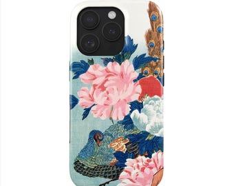 Telefoonhoesje met pauw en pioenrozen voor iPhone 17 Pro (MagSafe) & Samsung Galaxy S25 | Kunstwerk van Utagawa Hiroshige | Japans Ukiyo-e ontwerp