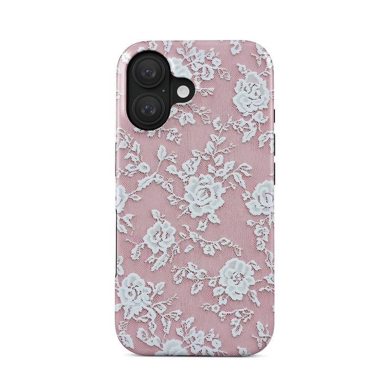 Coquette Phone Case Pink Floral Lace | Vintage Cottagecore Aesthetic | compatible with iPhone or Samsung Galaxy S25 | Soft Girl Gift for Her image 1