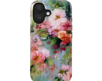 Watercolor cover with abstract flowers | Floral case iPhone (MagSafe) & Samsung Galaxy | Gift for her | Artistic design in pastel colors