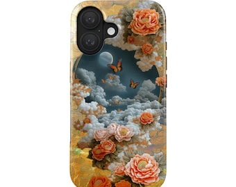 Floral Phone Case iPhone 17 MagSafe Compatible | Boho Butterfly & Moon Design | Vintage Flowers Galaxy S26 | Aesthetic Gift