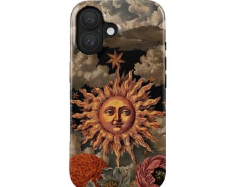 Mystical Sun-telefoonhoesje voor iPhone 16 (MagSafe) en Samsung Galaxy S25 | Vintage Sun | Cadeau voor boho-liefhebbers | Magisch en artistiek