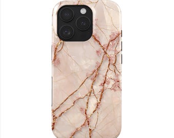 Marmeren telefoonhoesje iPhone 16 Pro (MagSafe) & Samsung Galaxy S25 | Roségouden hoesje | Cadeau voor vrouw, vriendin | Elegant roségouden design