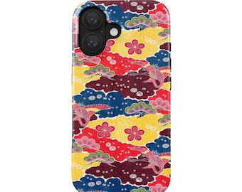 Telefoonhoesje met Japans kraanpatroon voor iPhone 17 (MagSafe) en Samsung Galaxy S25 | Aziatisch hoesje | Cadeau voor haar | Boho-stijl vintage look