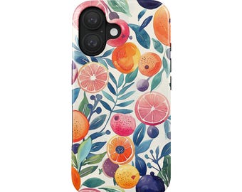 Zomerse citrusvruchten telefoonhoesje voor iPhone (MagSafe) en Samsung Galaxy | Kleurrijk fruit telefoonhoesje | Cadeau voor de zomer, fruitig aquarelontwerp