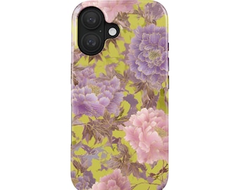Bloemen telefoonhoesje voor iPhone (MagSafe) en Samsung Galaxy | Vintage Blossom hoesje | Cadeau voor haar | Pastelkleuren, gouden details, elegant