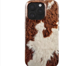 Telefoonhoesje van Highland koeienhuid | iPhone 16 Pro & Galaxy S25 (MagSafe) | Hide Print-hoesje | Rustiek Wild West-look Galloway koeienhuid