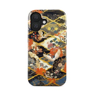 Luxus Handyhüllen-Design iPhone 16 & Samsung Galaxy S20 - S25, Japanisches Chiyogami Yuzen Muster | Goldakzente und Blumen | Geschenkidee