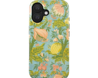 Vintage telefoonhoesje met bloemen en fruit voor iPhone 17 Pro (MagSafe) en Galaxy S25 | Pastelkleurig wandkleed | Cadeau voor stijlbewuste vrouwen