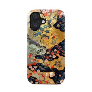 Custodia protettiva per iPhone 16 Pro (MagSafe) e Samsung Galaxy S25 con motivo Japanese Garden, dettagli dorati, motivo chinoiserie artistico