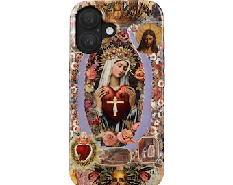 Telefoonhoesje met afbeelding van de Heilige Maria voor iPhone 17 Pro (MagSafe), Samsung Galaxy S26 | Spiritueel vintage design | Heilig Hart | Religieus cadeau