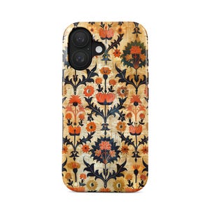 Handyhülle iPhone 17 (MagSafe) & Samsung Galaxy S25 | Vintage Blumen Boho Hülle | Geschenk für Frauen | kunstvoll florales Distel Muster